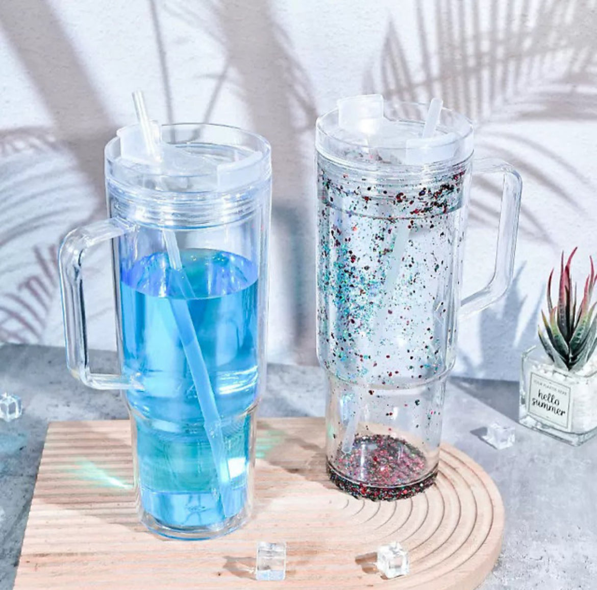 40oz plastic snowglobe with handle |choose your glitter and design