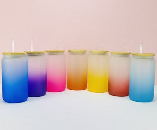 16oz coloured ombre glass cup | choose your own designs